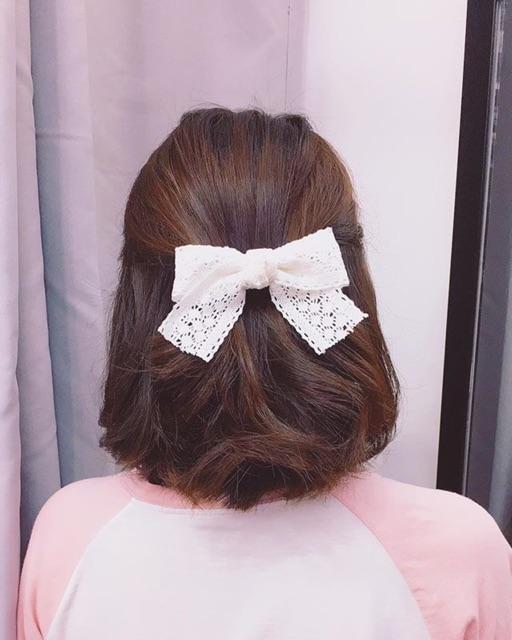 Kẹp Tóc Nơ Ren Handmade Họa Tiết Hoa Trắng / Kem Cao Cấp Ribbon.mimi Lace cột / kẹp