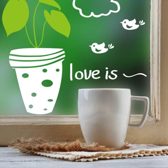 Decal trang trí tường - Nhiều Chậu Trắng lá xanh tính tế