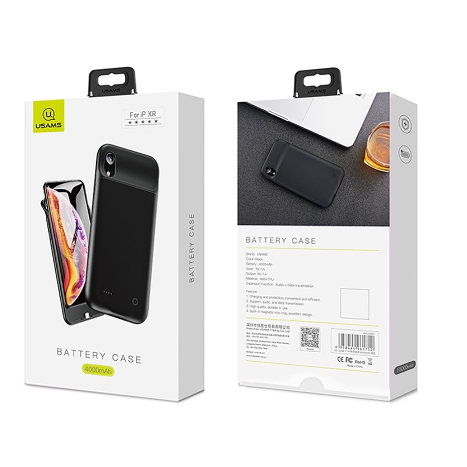 Ốp lưng siêu mỏng kiêm Pin sạc dự phòng 4000 mAh cho iPhone XS Max hiệu Usams  Rechargeable Back Case (thiết kế siêu mỏng, bảo vệ toàn diện, trang bị chip sạc thông minh) - Hàng chính hãng