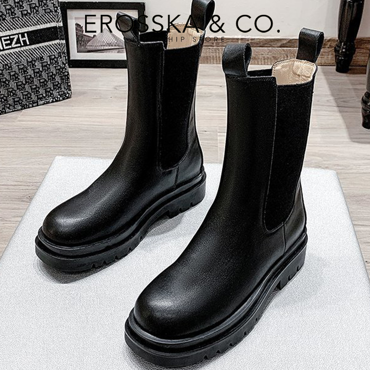 Erosska - Giày boot nữ martin đế dày cổ cao phong cách năng động - GB011