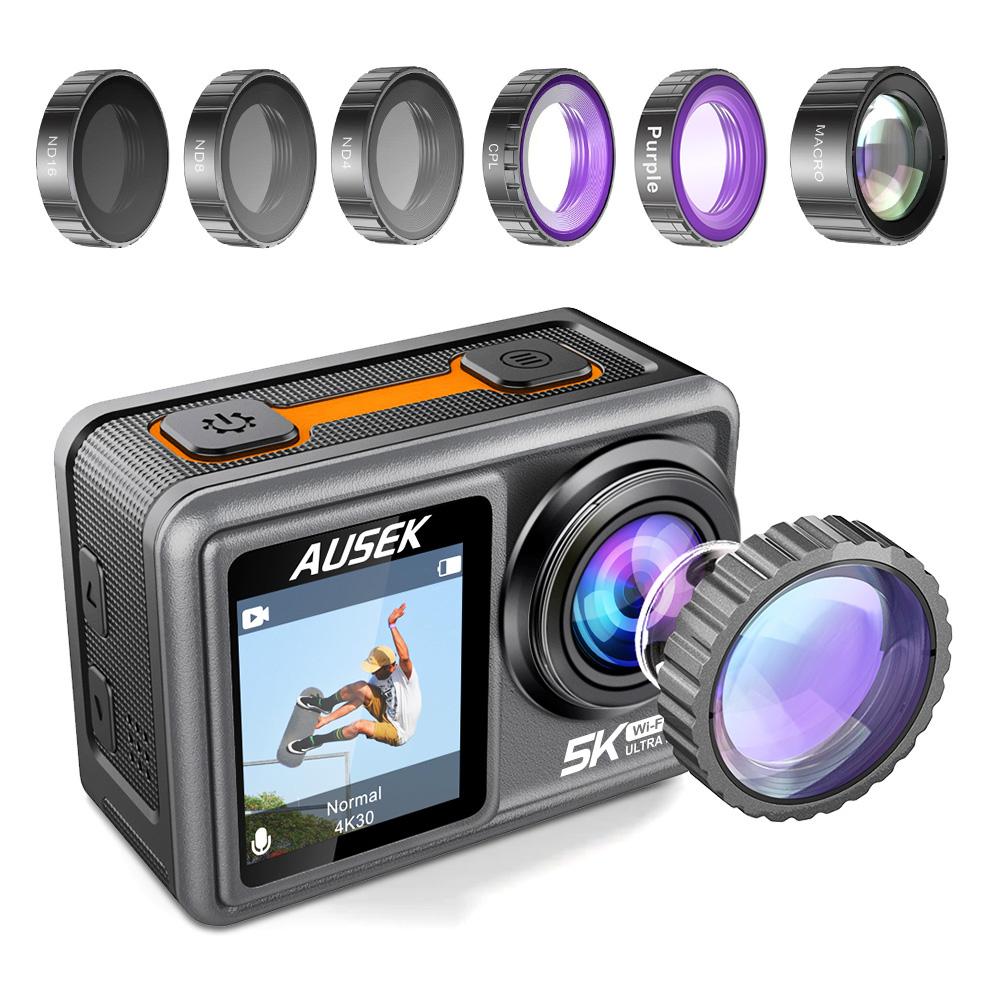 Camera hành động AUSEK S81ER Video 4K 60FPS EIS với ống kính lọc tùy chọn 24MP Zoom 1080P Webcam Vlog WiFi Camera thể thao có điều khiển từ xa