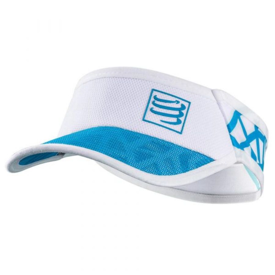 Nón Thể Thao hở đầu chạy bộ, chạy trail siêu nhẹ Compressport Spiderweb Ultralight VISOR - Trắng Xanh