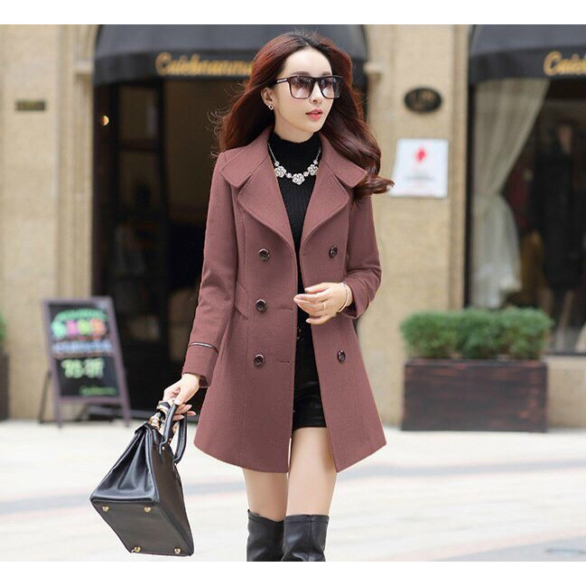 Áo khoát dạ phom dài cổ V phối nút GD44899