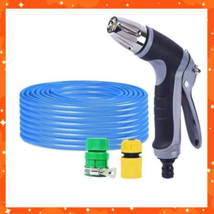 Bộ dây vòi xịt nước rửa xe, tưới cây,tăng áp 3 lần cút nhựa nối nhựa vàng loại 7-10m 206817