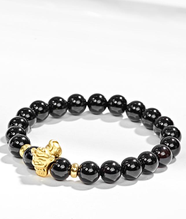 Vòng Tay Đá Thiên Thạch Charm Tuổi Thân Bạc Mạ Vàng 24K Ngọc Quý Gemstones