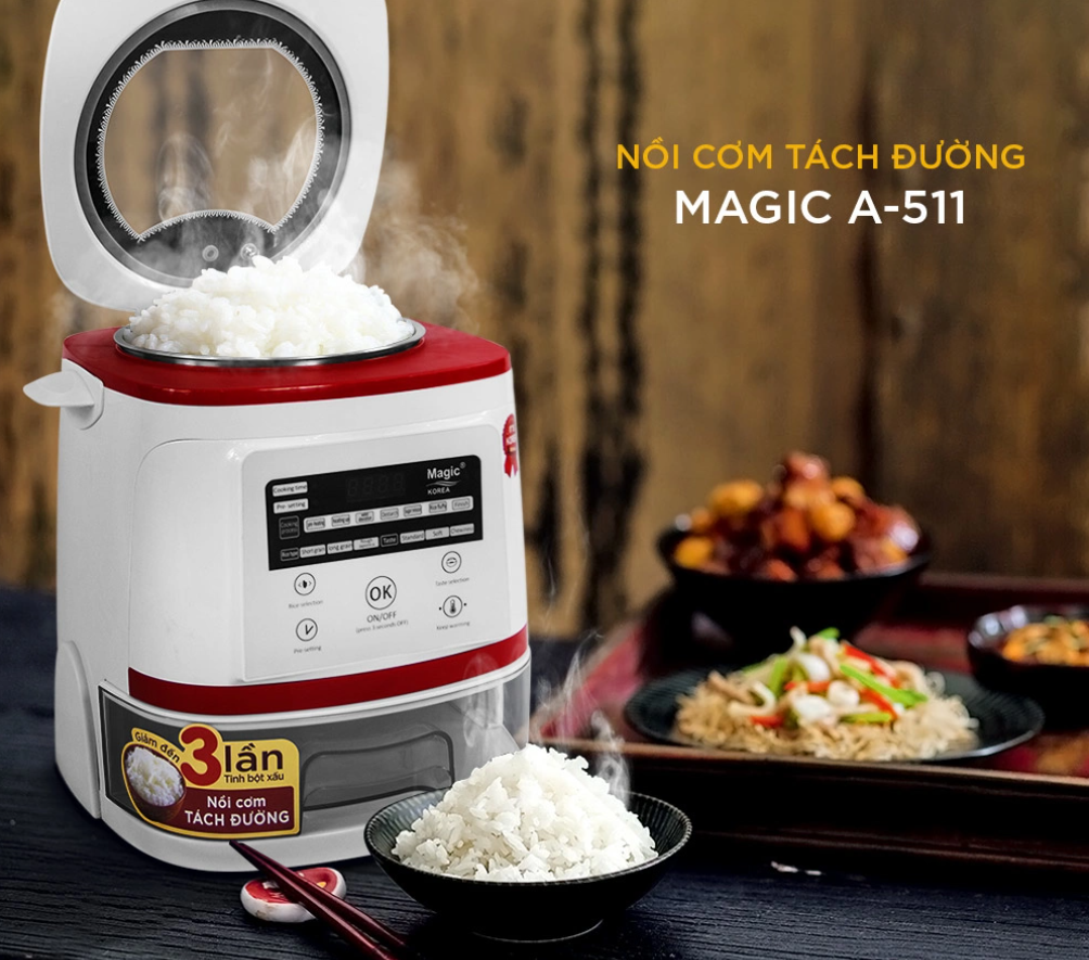 Nồi Cơm Tách Đường MAGIC KOREA A-511 Cho Người Tiểu Đường, Béo Phì, Giảm Cân Dung Tích 1.5L Công Suất 900W - Hàng Chính Hãng