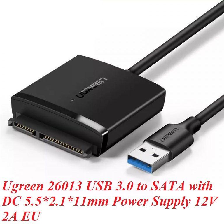 Ugreen UG26013CM257TK Màu Đen Cáp chuyển USB 3.0 sang Sata 2.5 - 3.5 inch hổ trợ nguồn 12V2A chuẩn cắm EU 60561EU - HÀNG CHÍNH HÃNG