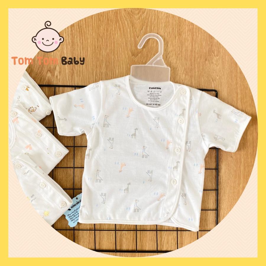 Áo sơ sinh (1 áo) cotton cao cấp CUNCON | Mẫu Tay Ngắn Họa Tiết Cài Lệch | Size 1,2,3 cho bé sơ sinh - 9kg