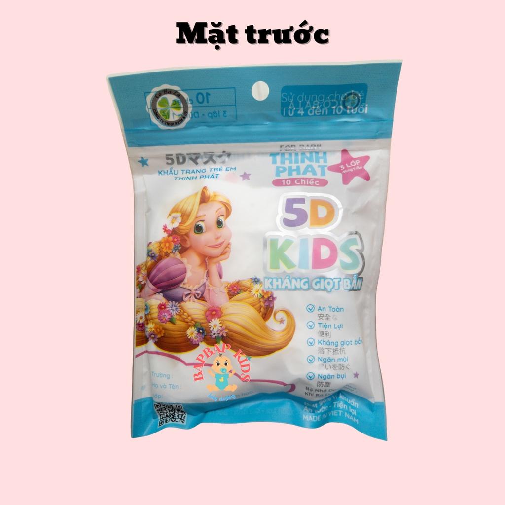 Khẩu Trang Y Tế 5D Thịnh Phát sét 10 cái cho bé từ 4-10 tuổi BAPBAP, Chống giọt bắn, ngăn mùi, ngăn bụi
