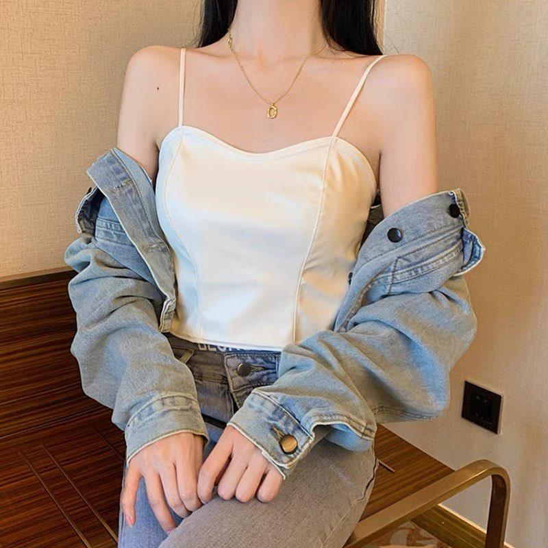 M33. Áo 2 dây da croptop chun lưng sẵn đệm ngực cá tính, áo nữ kiểu croptop da sang chảnh 2023