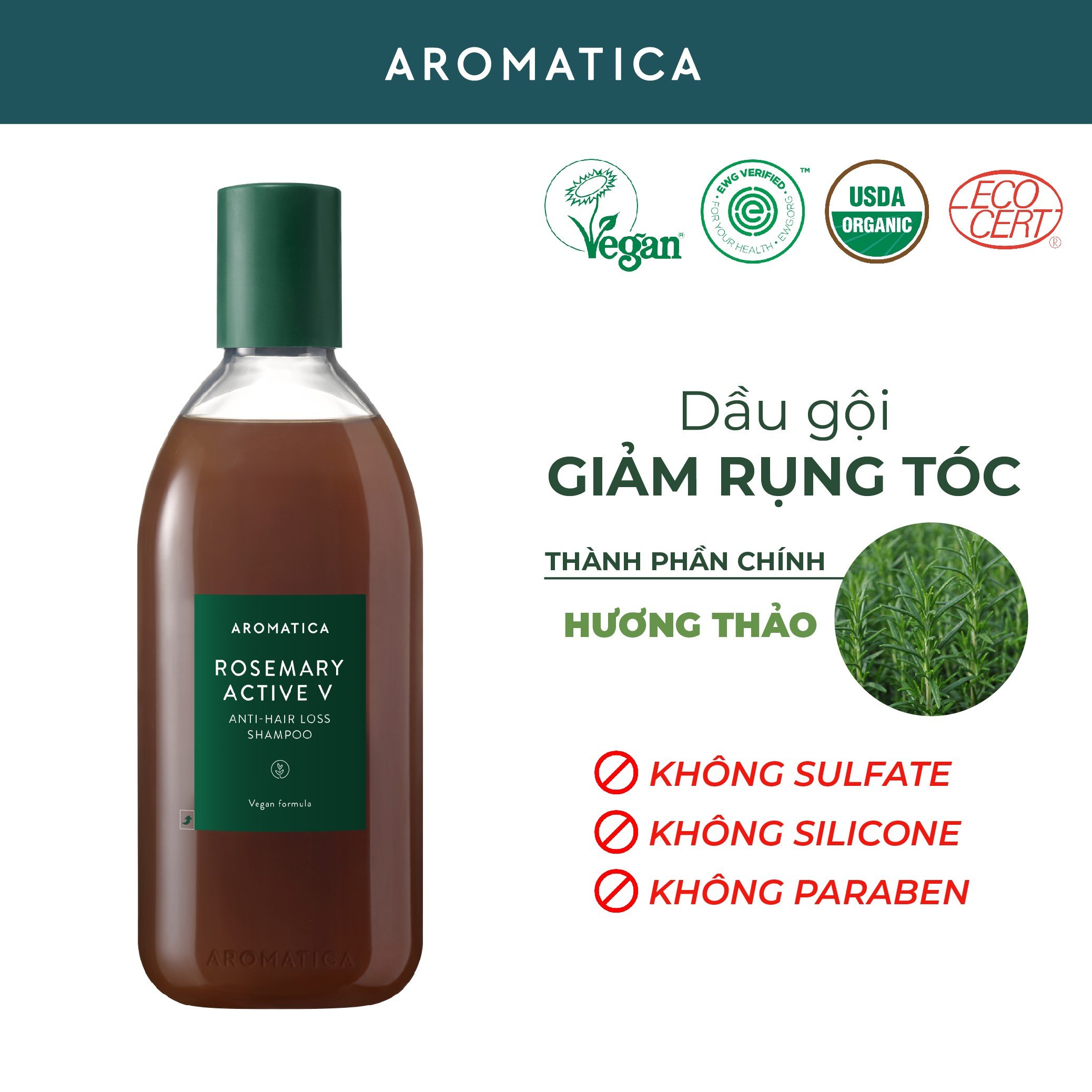 [NEW PACKAGING]Dầu Gội Giảm Rụng Tóc Chiết Xuất Hương Thảo Aromatica Rosemary Active V Anti Hair Loss Shampoo 400ml