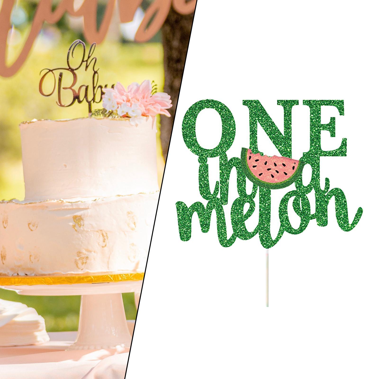 One in A Melon Cake Cupcake Toppers Glitter Watermelon Themed for Birthday