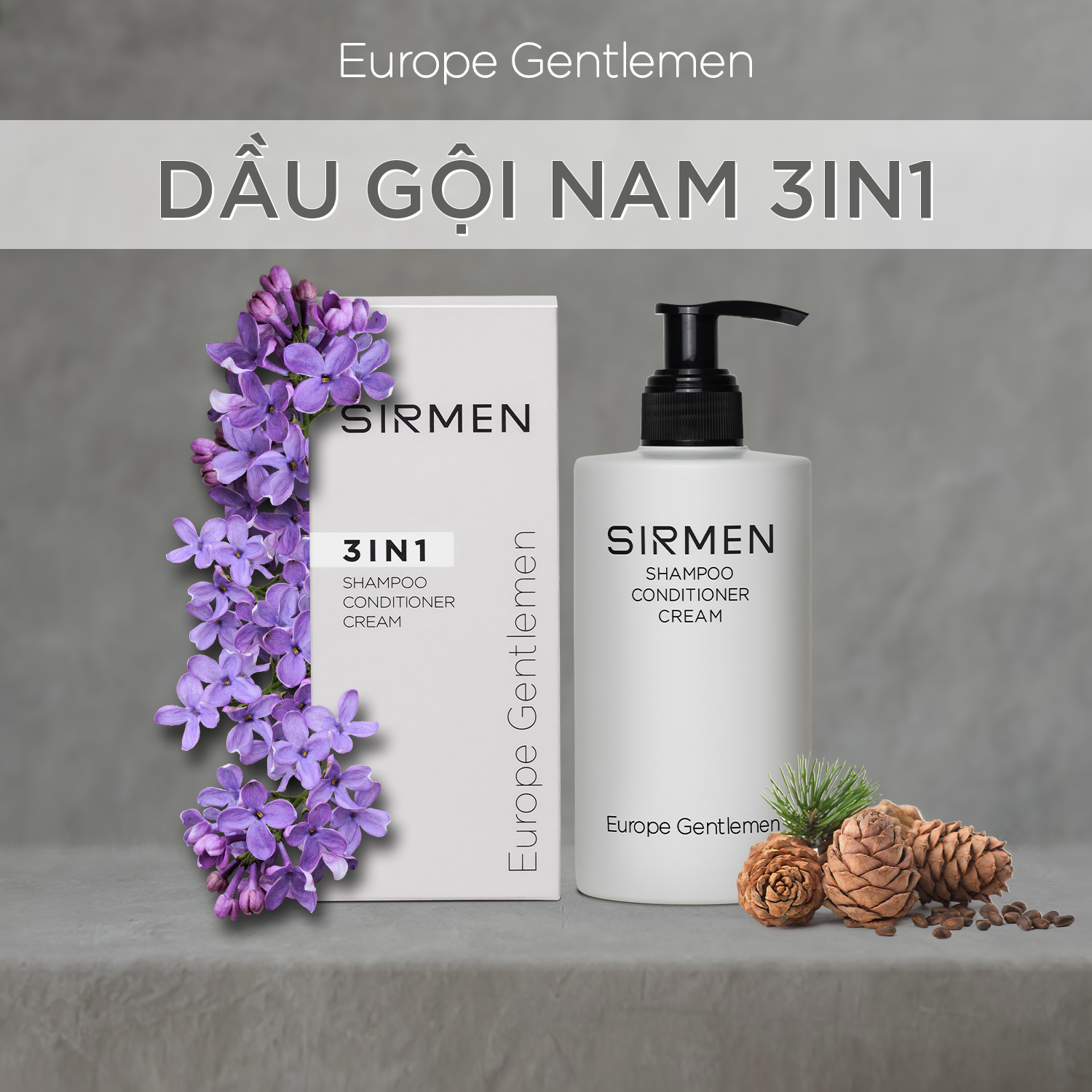 GIFTBOX combo 3 - Venice Europe Sữa rửa mặt nam 2in1 100g Dầu gội nam 3in1 320g và Dung dịch vệ sinh nam 3in1 100g hương nước hoa châu Âu SIRMEN Europe Gentlemen chiết xuất tự nhiên công nghệ EU-Nano