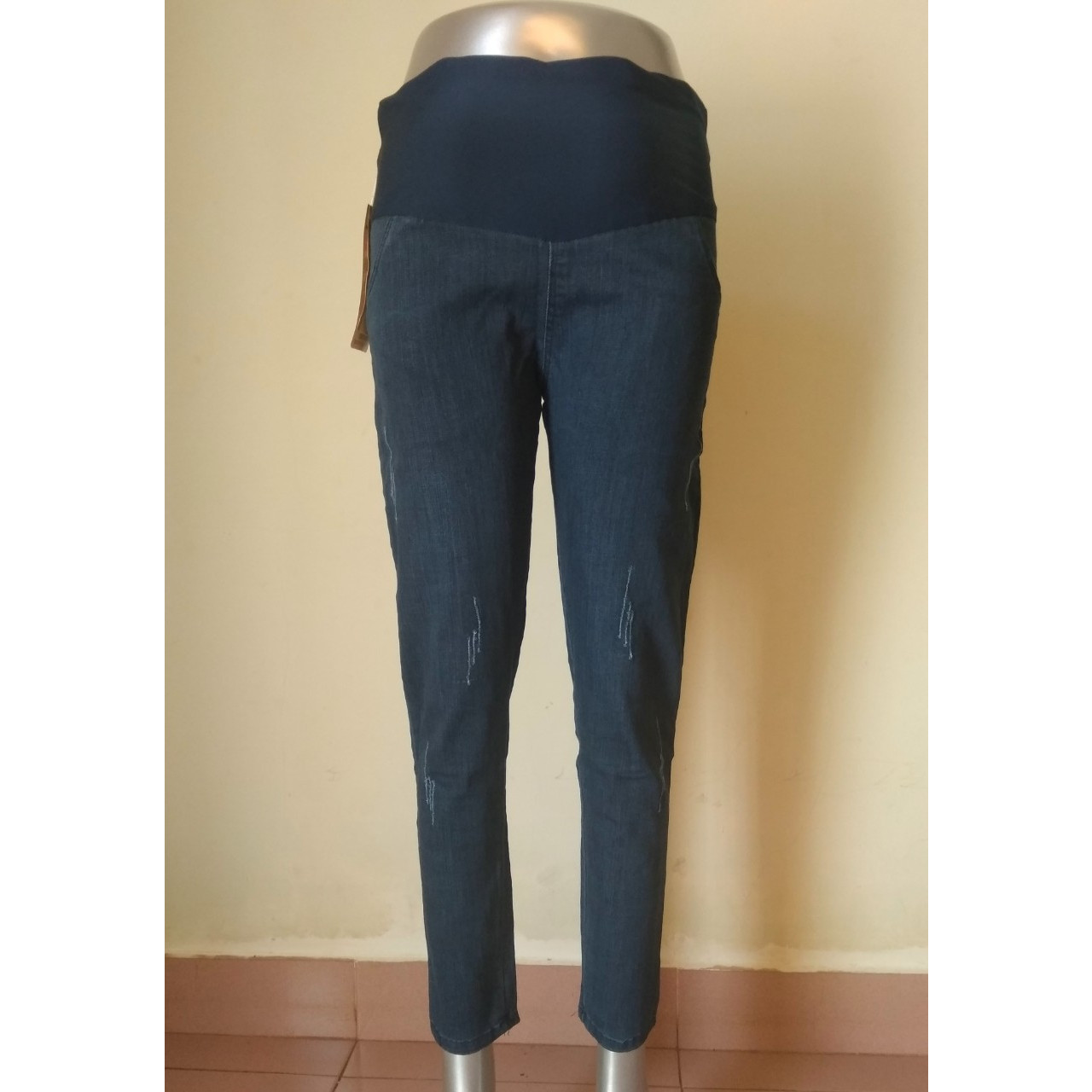 Quần jeans bầu dáng dài có co giãn