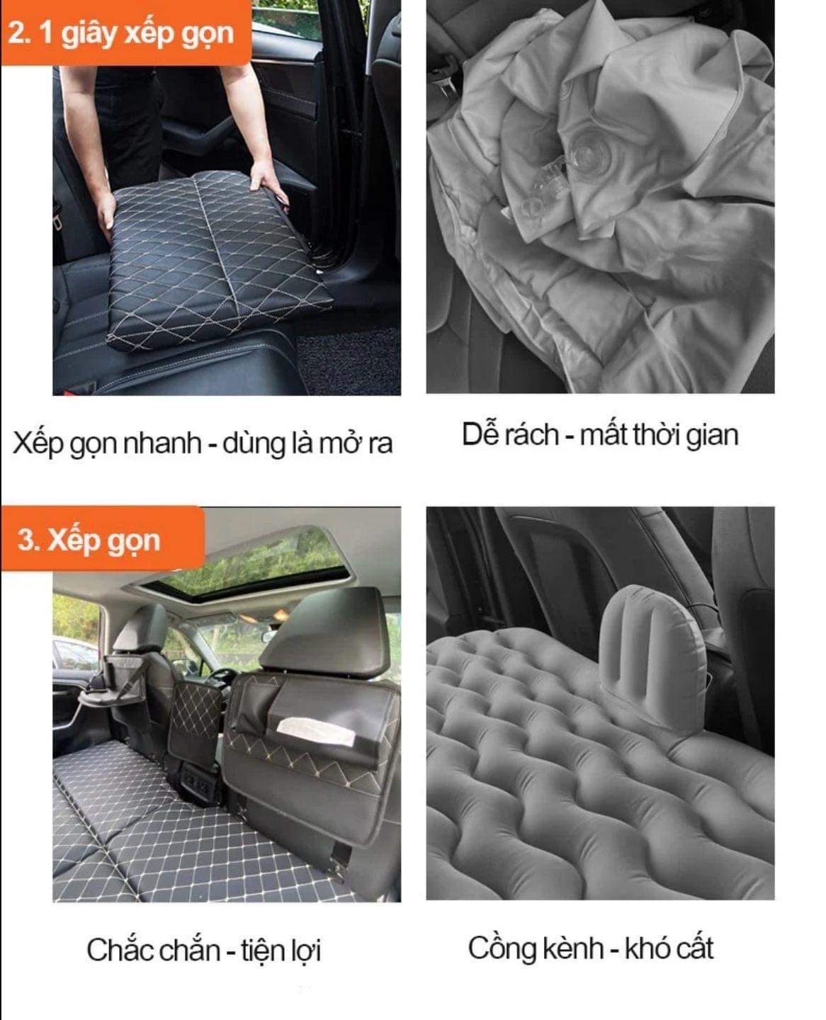 ĐỆM NGỦ GHẾ SAU Ô TÔ GẤP GỌN KHÔNG BƠM HƠI BẢO HÀNH 2 NĂM