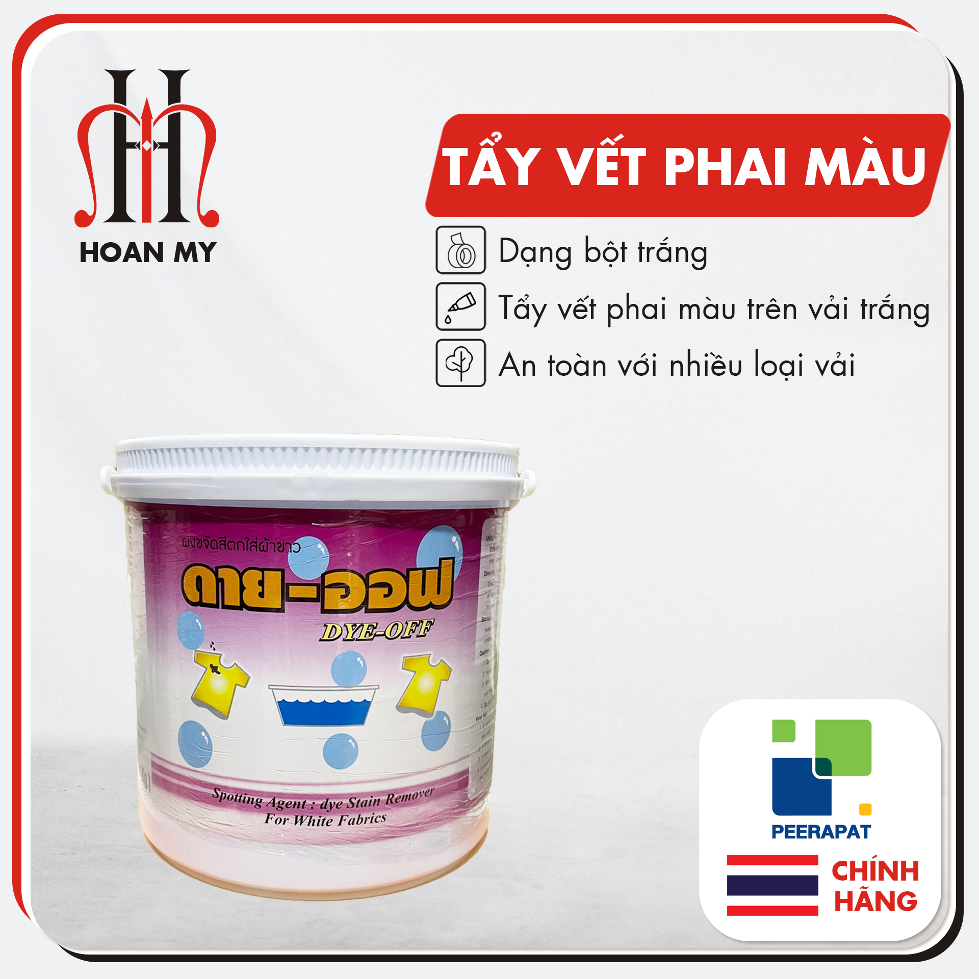 Chất tẩy vết bẩn trên vải trắng DYE OFF , tẩy vết phai màu, bảo vệ sợi vải  - Nhập khẩu chính hãng Peerapat  - Xuất xứ Thái Lan