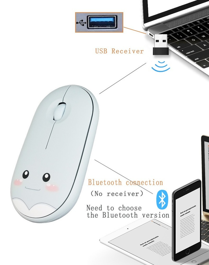 Chế Độ Kép Chuột Hoạt Hình Chuột Không Dây Bluetooth Máy Tính Im Lặng Sạc Chuột Với USB Mouse Thích Hợp Cho Máy Tính Laptop