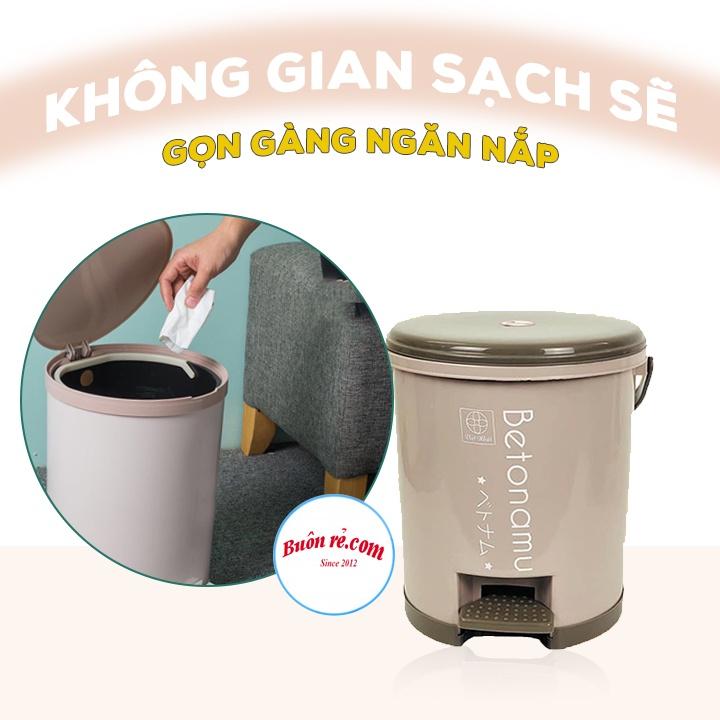 Thùng rác tròn nhựa Việt Nhật (MS: 8024) tiện ích, cao cấp - Thùng đựng rác dung tích 5L có đạp chân 01436