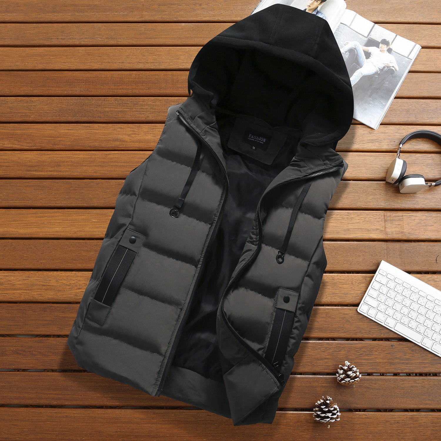 Men's hooded vest windproof cotton jacket down vest