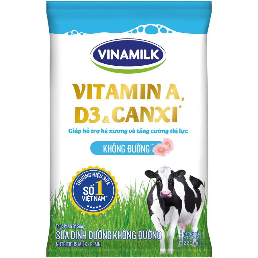 Thùng 48 Bịch Sữa Dinh Dưỡng Vinamilk Không Đường (220ml / Bịch)