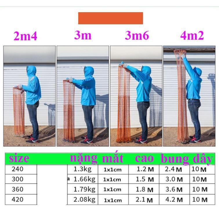 Siêu rẻ- Chài Bắt Cá Dạng Đĩa Rút Thái Lan Chất Liệu Dù Và Cước