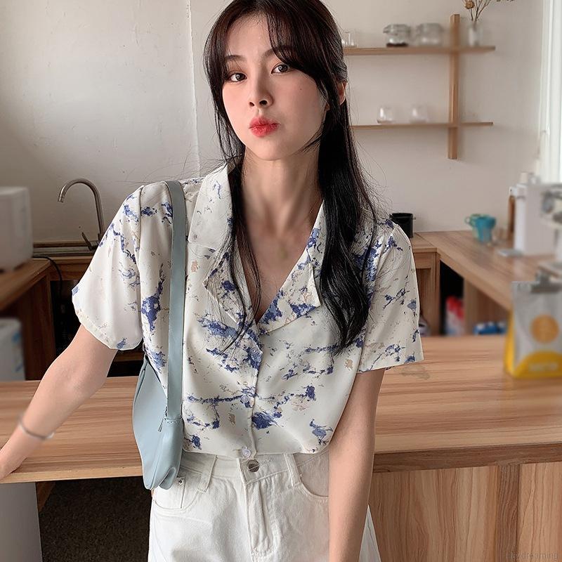 Áo Chiffon Tay Ngắn Dáng Rộng Họa Tiết In Thời Trang Cho Nữ