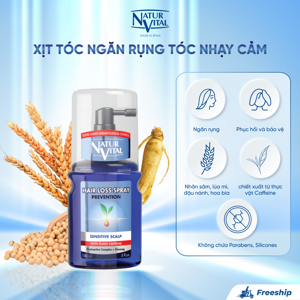 Xịt Tóc NaturVital Hair Loss Sensitive Scalp Chiết Xuất Nhân Sâm, Phù Hợp Với Da Đầu Nhạy Cảm, Ngăn Ngừa Rụng, Làm Dày, Hỗ Trợ Mọc Nhanh & Giảm Nhờn