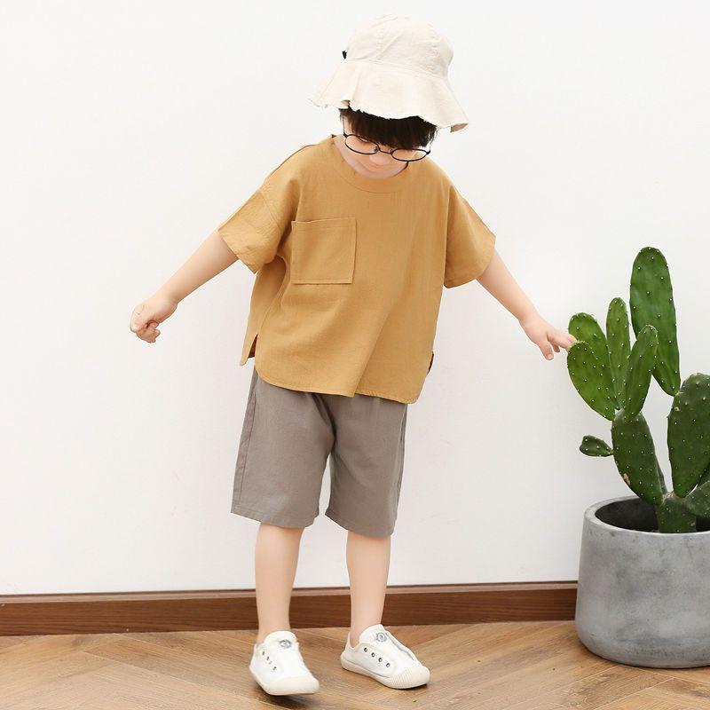 Bộ Quần Áo Cộc Tay Cho Bé Trai 1 Túi Phong Cách Hàn Quốc Chất Đũi Cao Cấp Từ 7-28kg - SUMO KIDS