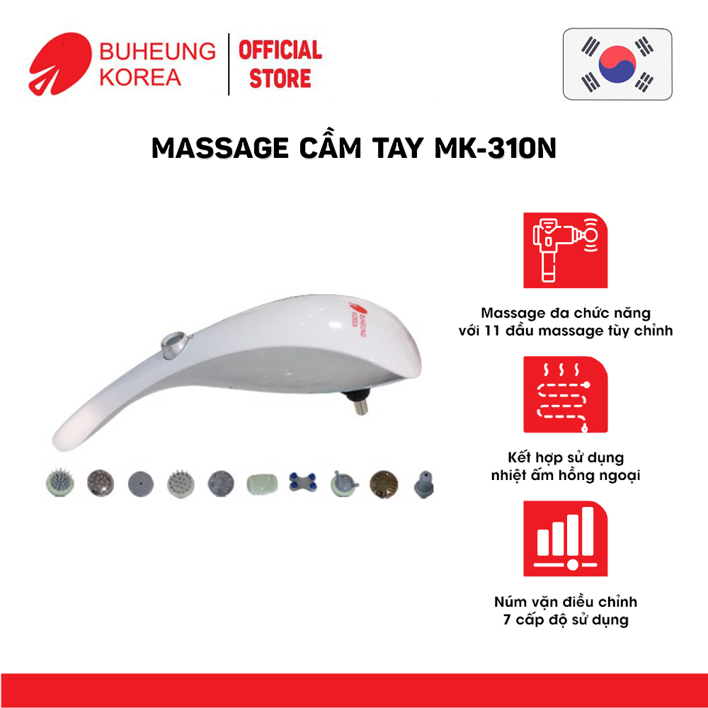 Máy Massage cầm tay Buheung MK-310, 7 chế độ, 11 đầu massage, bảo hành chính hãng 12 tháng