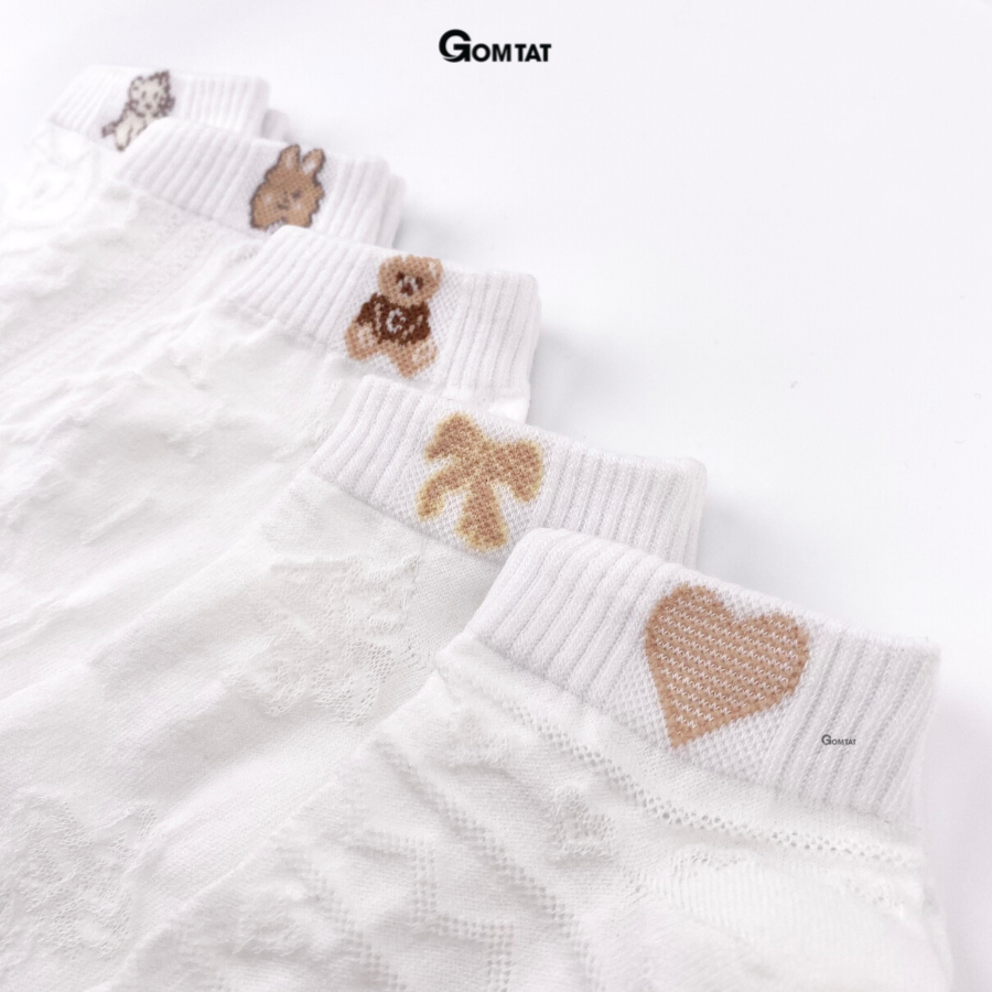 Set 5 đôi tất vớ nữ cổ ngắn GOMTAT họa tiết dễ thương, chất liệu cotton mềm mịn thoáng mát, êm chân - CB090