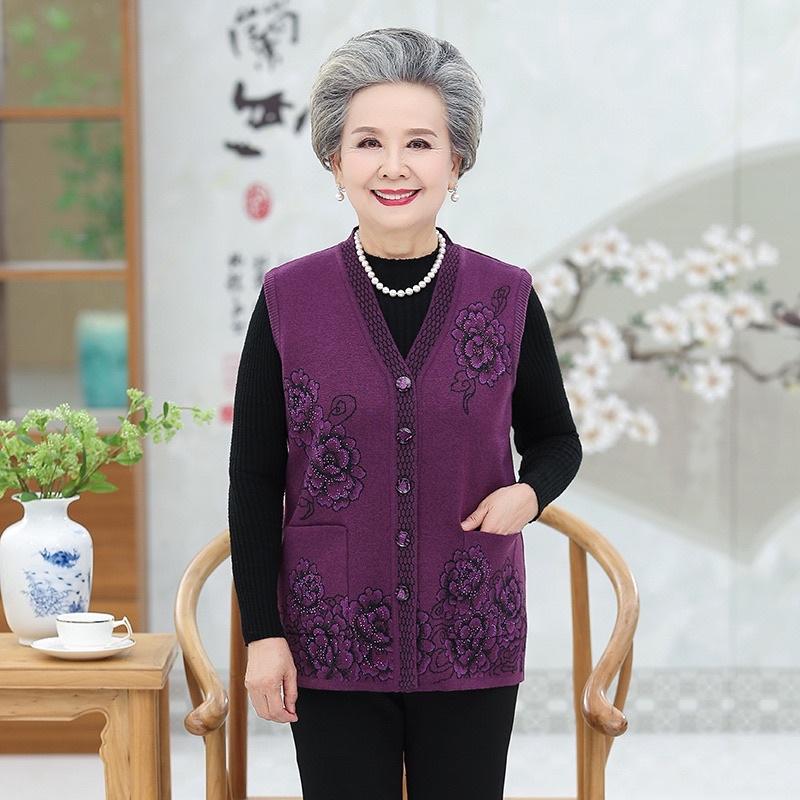 Áo khoác len gile cho người già, áo len trung niên nữ kiểu dáng sang trọng