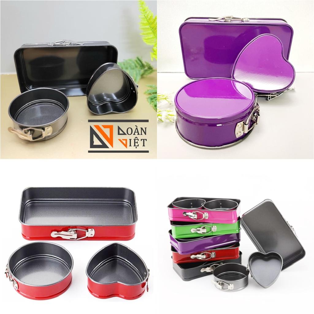 SẮC MÀU với Bộ Khuôn Gài Chống dính Hình TIM TRÒN CHỮ NHẬT. Khuôn Bánh Bông Lan KHUÔN GÀI ĐẾ RỜI Thép Carbon Không Dính