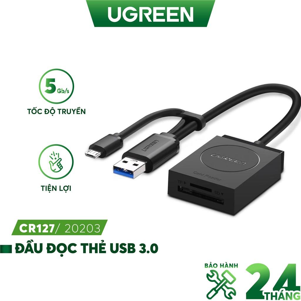 Đầu đọc thẻ USB 3.0 Card Reader Hỗ trợ thẻ TF và SD UGREEN 20203- Hàng chính hãng