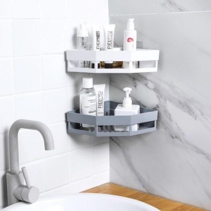 Kệ đựng đồ đa năng nhà tắm, nhà bếp hình TAM GIÁC tặng kèm miếng dán - Khay kệ góc tam giác dán tường nhà tắm bằng nhựa