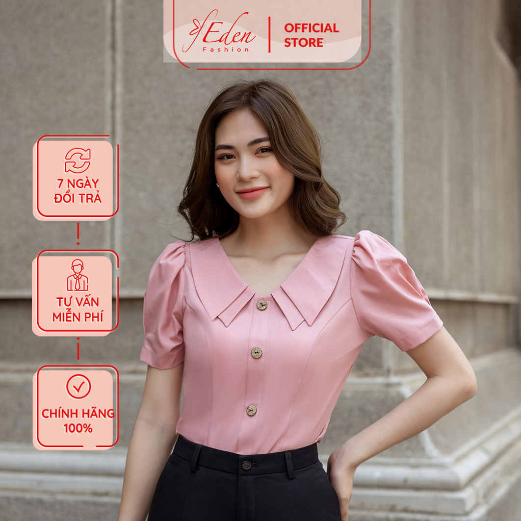Áo kiểu công sở cổ sen nhọn hai lá thời trang Eden - ASM202