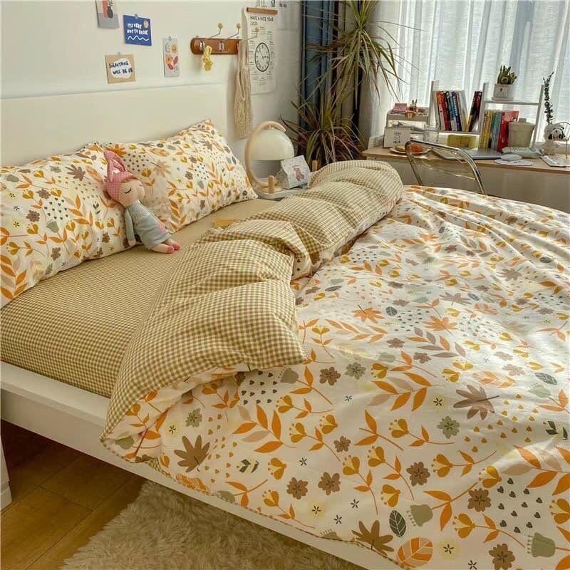 Bộ Chăn Ga Gối Cotton Living Lá Mùa Thu