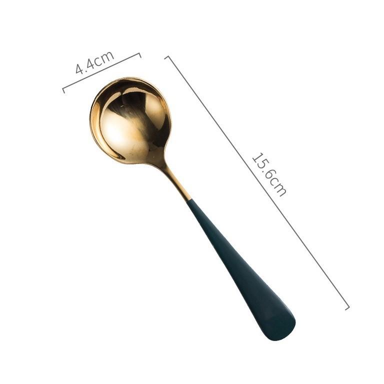 Thìa Inox Mạ Vàng Ăn Cơm Khuấy Cà Phê Cán Dài Nhiều Màu Sang Trọng