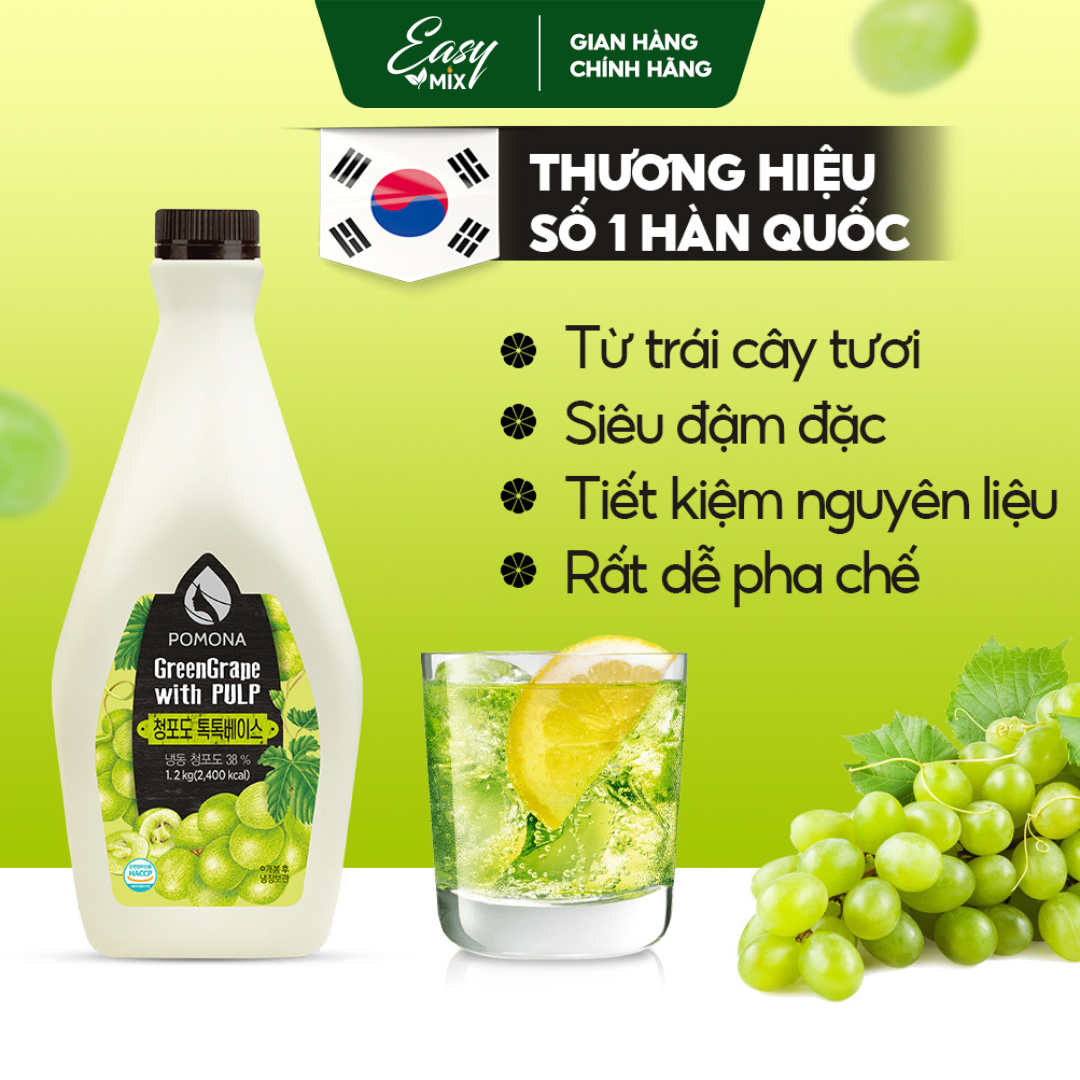 Mứt Nho Xanh Cô Đặc Pomona Green Grape Concentrate Nguyên Liệu Pha Chế Trà Sữa Trà Trái Cây Hàn Quốc Hàn Quốc 1,2kg