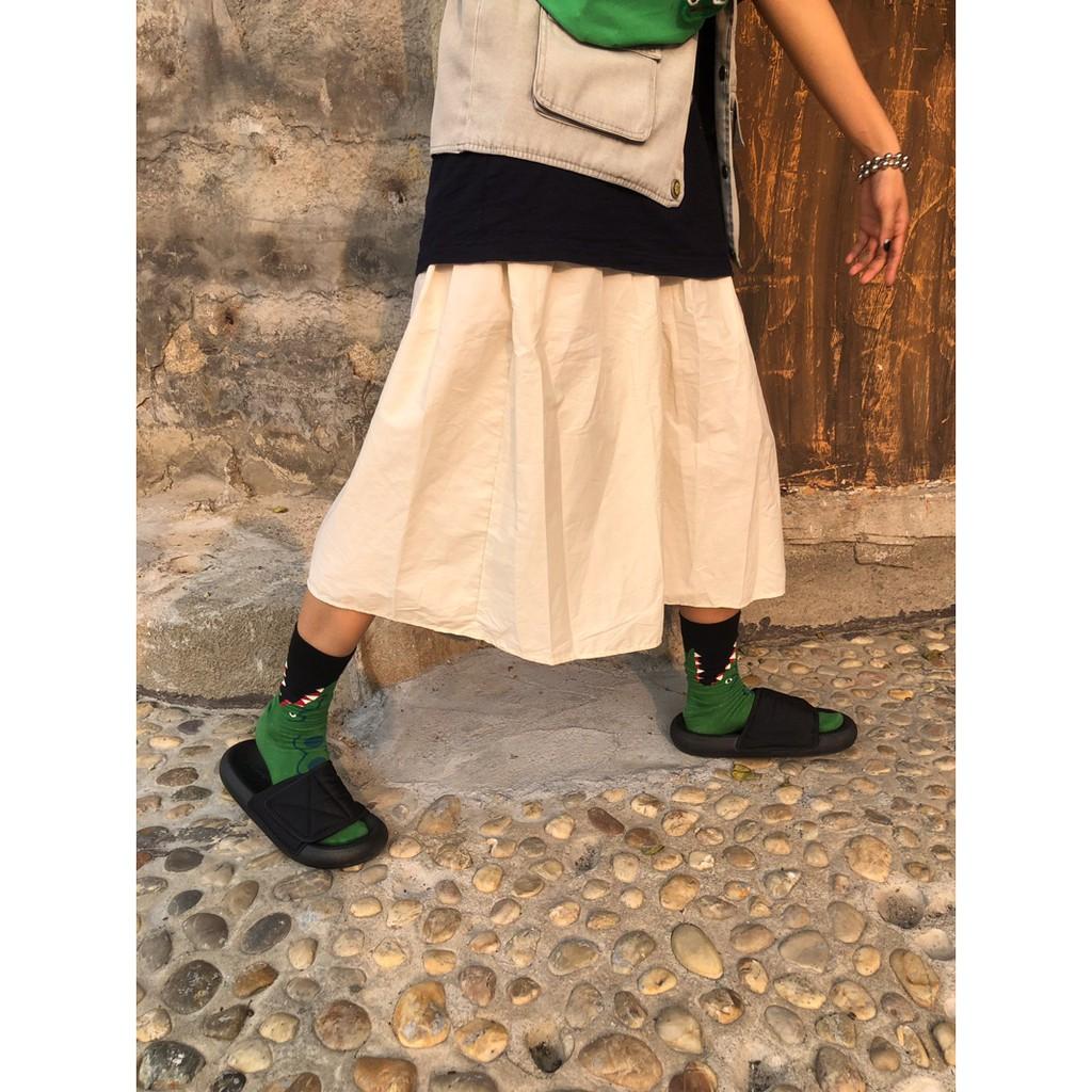 SKIRT - Váy dài vải Kaki lưng thun kèm khoá kéo