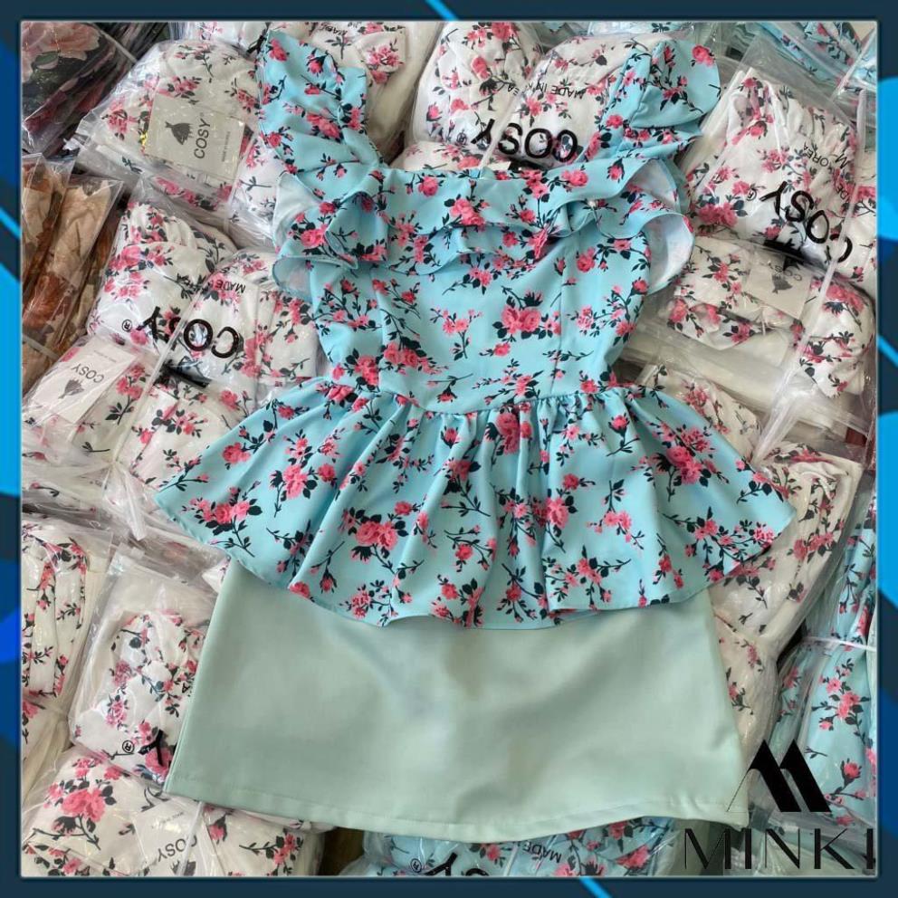 SET ÁO HOA TAY BÈO VÀ CHÂN VÁY MIDI - Chất Liệu Cao Cấp - Màu Hoa Trắng và Hoa Xanh