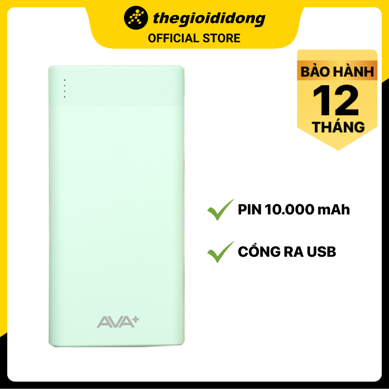 Pin sạc dự phòng Polymer 10.000mAh AVA+ JP208 - Hàng chính hãng - Xanh