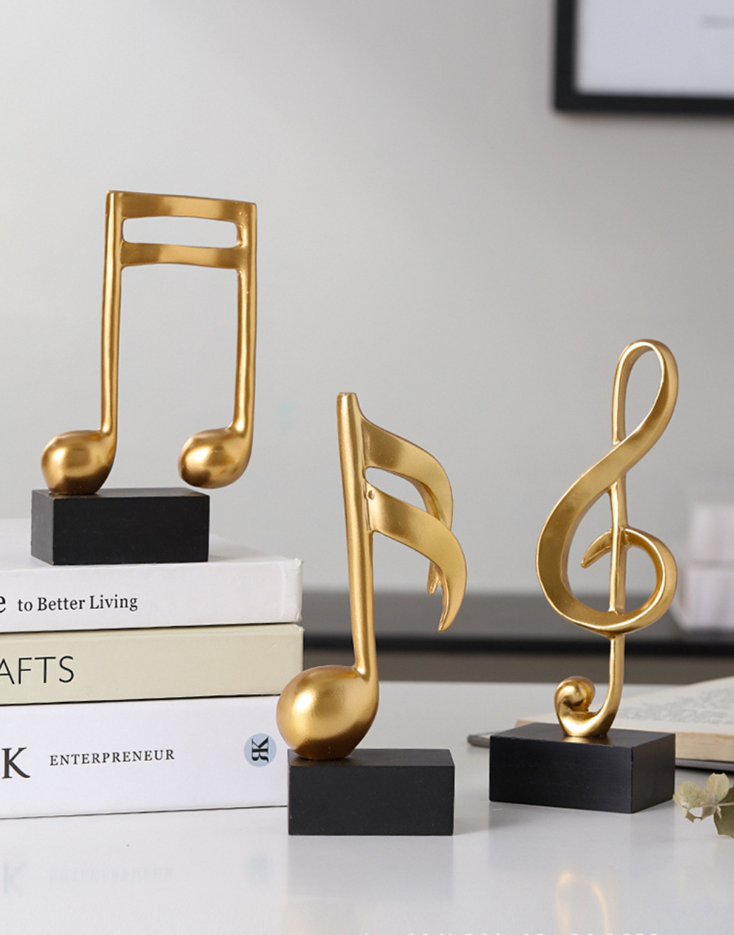 Mô hình 3 nốt nhạc, khoá sol mạ đồng trang trí đàn Piano, đồ decor trang trí nội thất tủ kệ , bàn làm việc - Hàng chính hãng