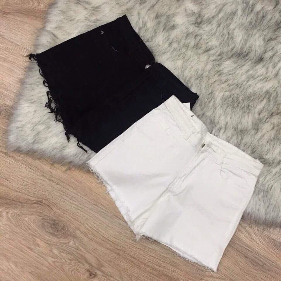 Quần Short Jean nữ Trắng/Đen