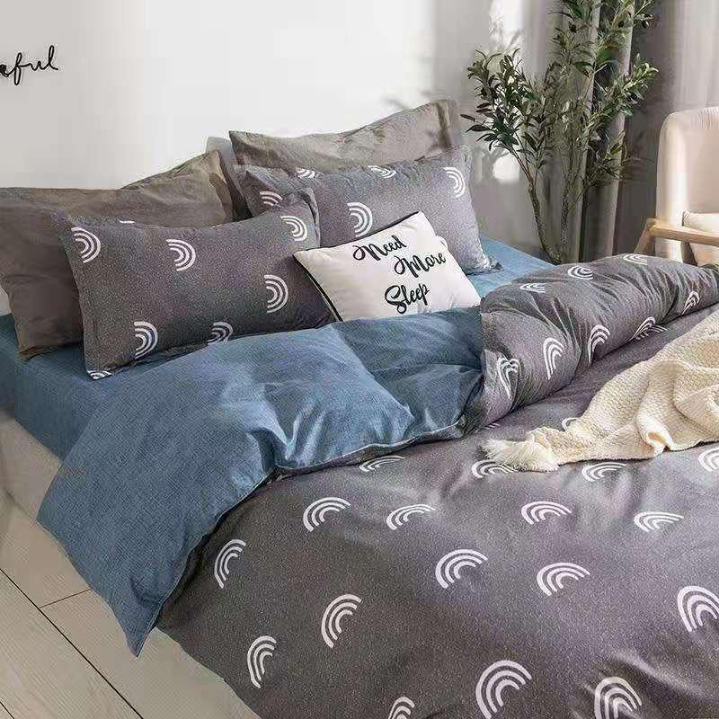 Chăn Ga Gối Đệm -Sét Chăn Ga Gối Cầu Vồng Ghi PolyCotton