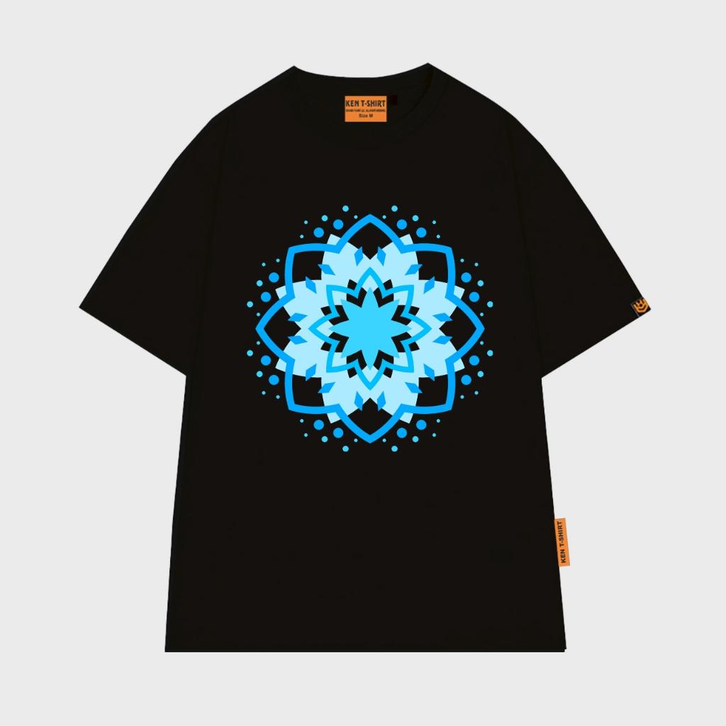 Áo thun unisex in biểu tượng hoa Mandala màu xanh cyan năng lượng mạnh mẽ Mandala shirt BND540