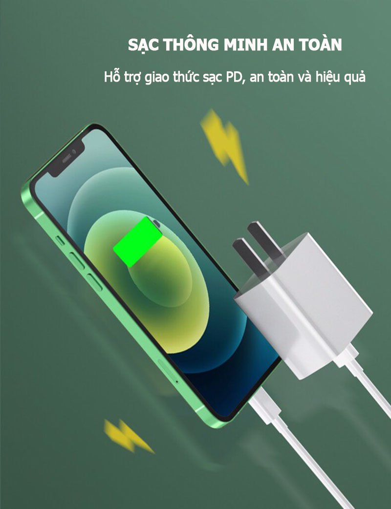 Bộ cáp sạc nhanh 20W chuẩn PD - Cho iPhone Xs max/ 11/ 11Pro max/ 12 Pro/ 12 Pro max...