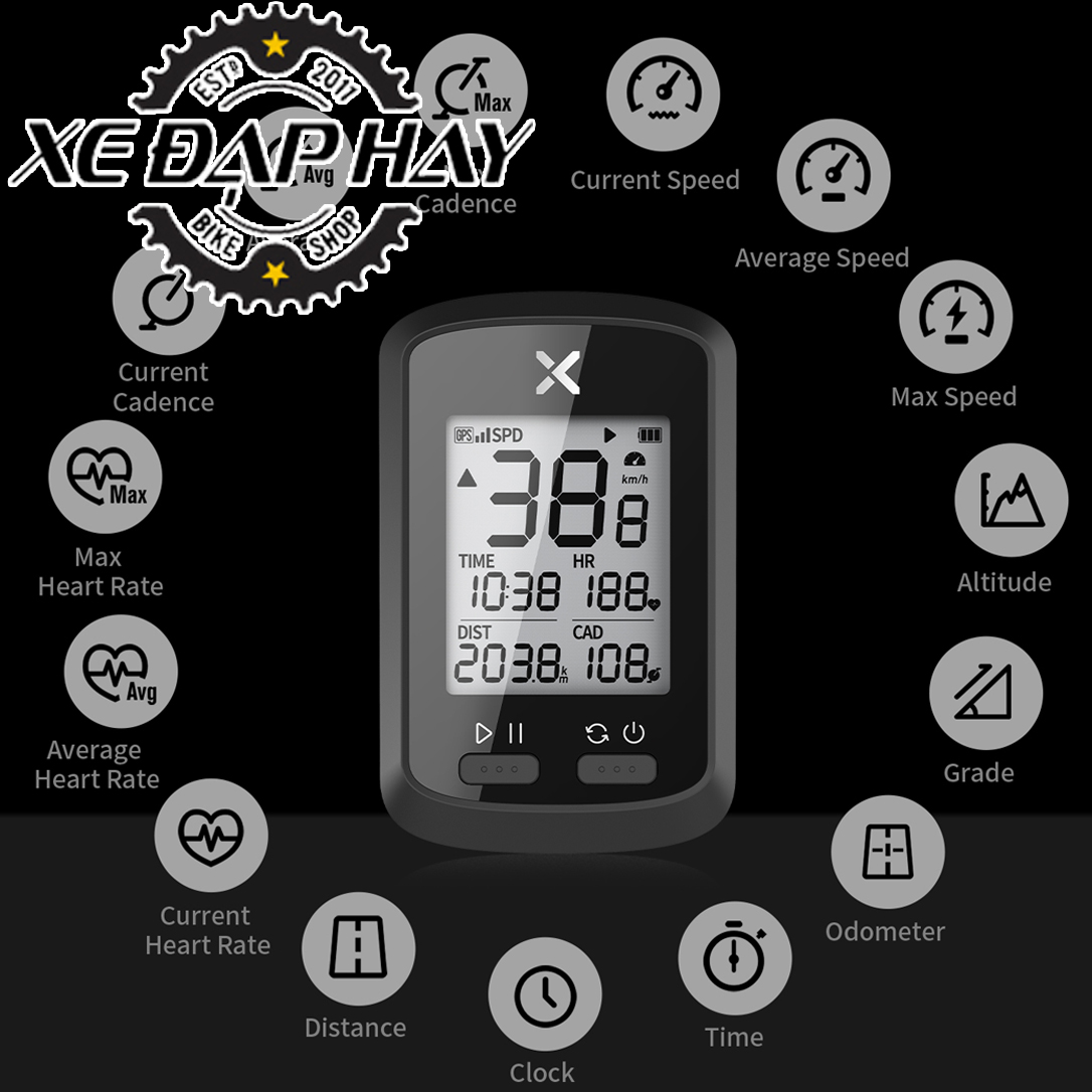 COMBO Phụ Kiện Đạp Xe | Đồng Hồ Đo Tốc Độ Xoss G+ Định Vị GPS Thông Minh, Tích Hợp App Trên SmartPhone | Túi Treo Khung Và Đèn Kiêm Còi Xe Đạp Sạc Pin USB