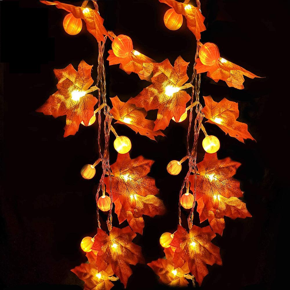 Dây đèn led hình bí ngô và lá phong dài 1.5/3m trang trí dịp halloween/ giáng sinh