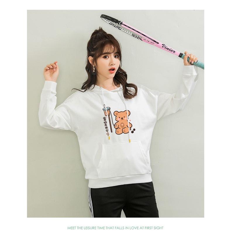 ÁO HOODIE NỮ IN GẤU TRÀ SỮA