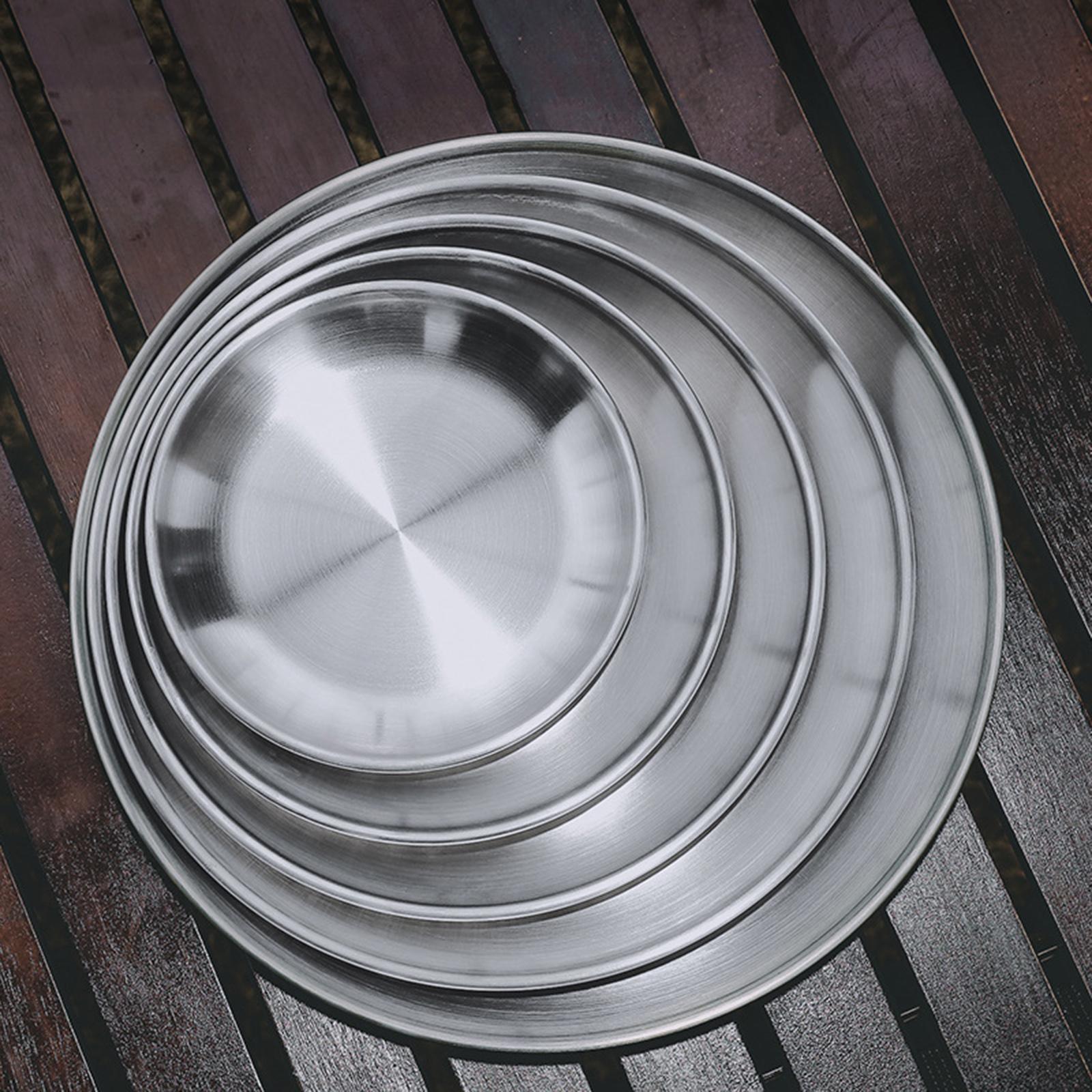 5Pcs Stainless Steel Dinner Plate Metal Round Dish Serving for Picnic